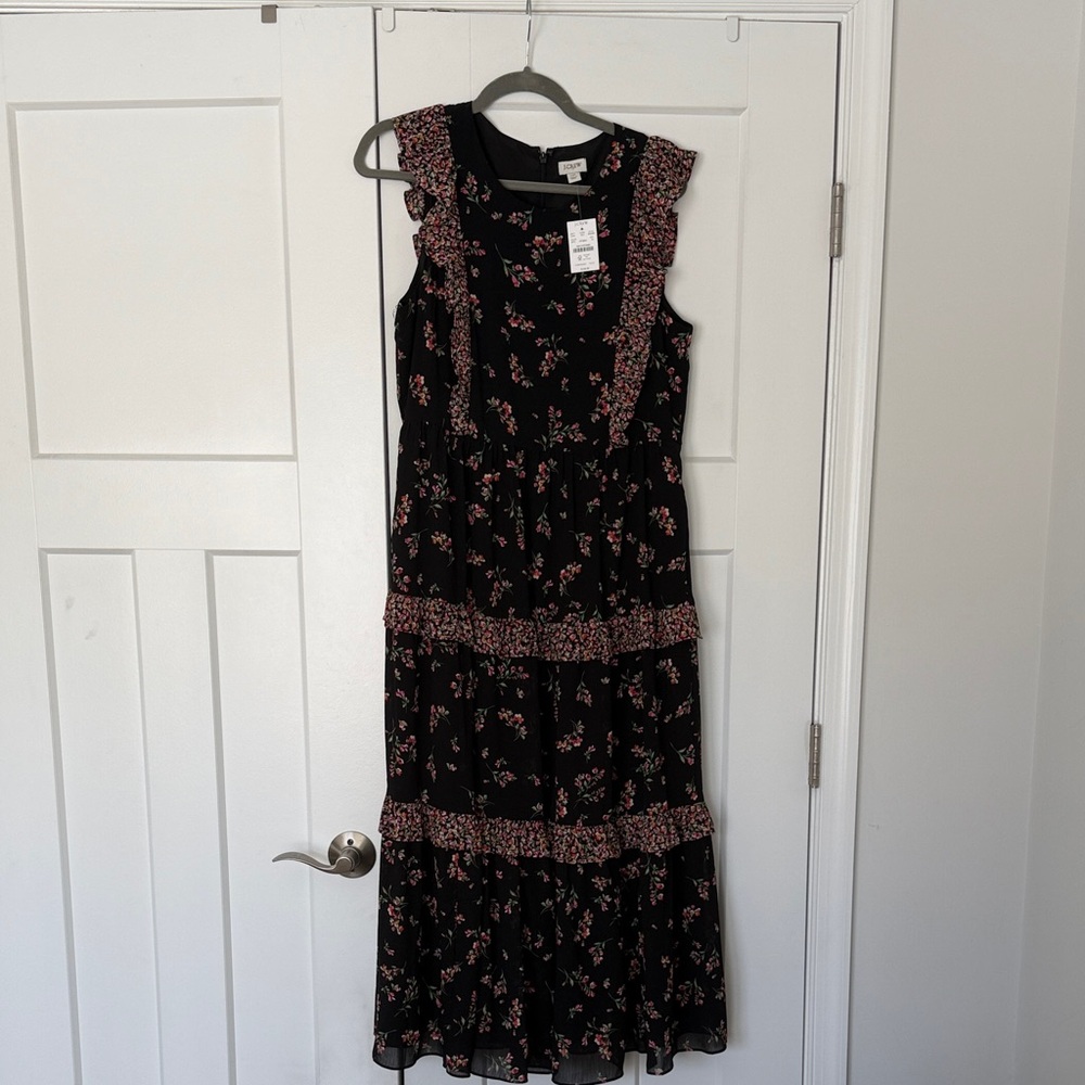J. Crew Black Maxi Dress with Pink Floral Trim